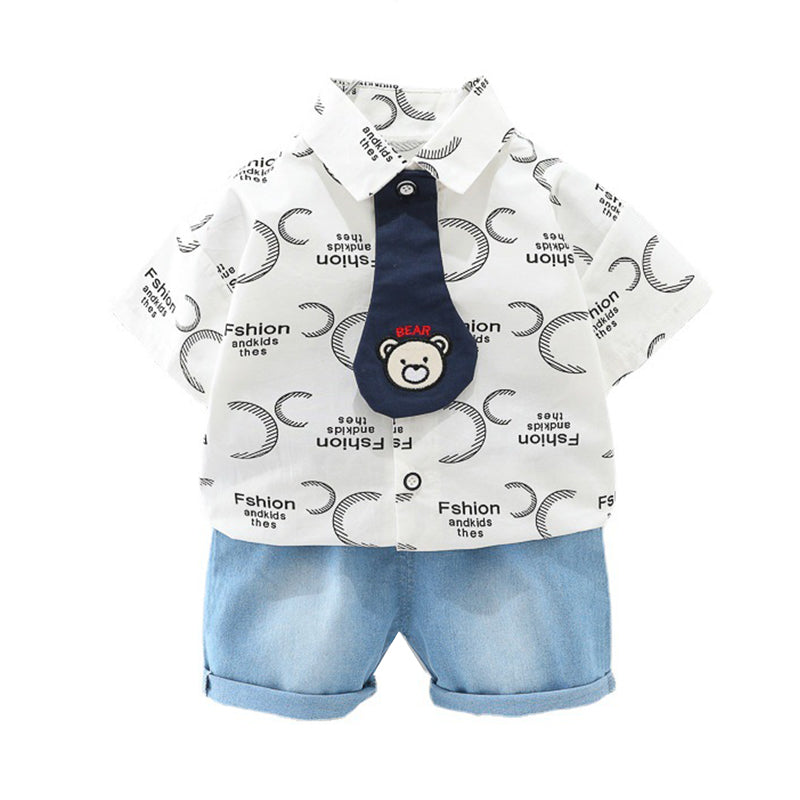 2 Pieces Set Baby Kid Boys Letters Bow Print Shirts And Solid Color Shorts Wholesale 220402364