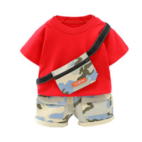 Load image into Gallery viewer, 2 Pieces Set Baby Kid Boys Color-blocking Print Tops And Camo Shorts Wholesale 220402365
