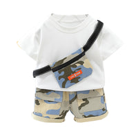 Load image into Gallery viewer, 2 Pieces Set Baby Kid Boys Color-blocking Print Tops And Camo Shorts Wholesale 220402365
