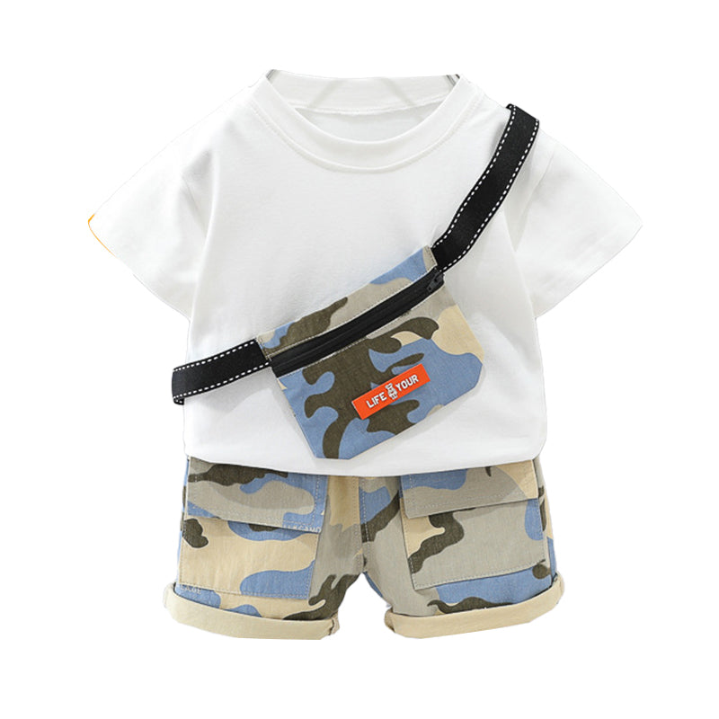 2 Pieces Set Baby Kid Boys Color-blocking Print Tops And Camo Shorts Wholesale 220402365