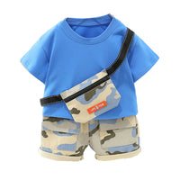 Load image into Gallery viewer, 2 Pieces Set Baby Kid Boys Color-blocking Print Tops And Camo Shorts Wholesale 220402365
