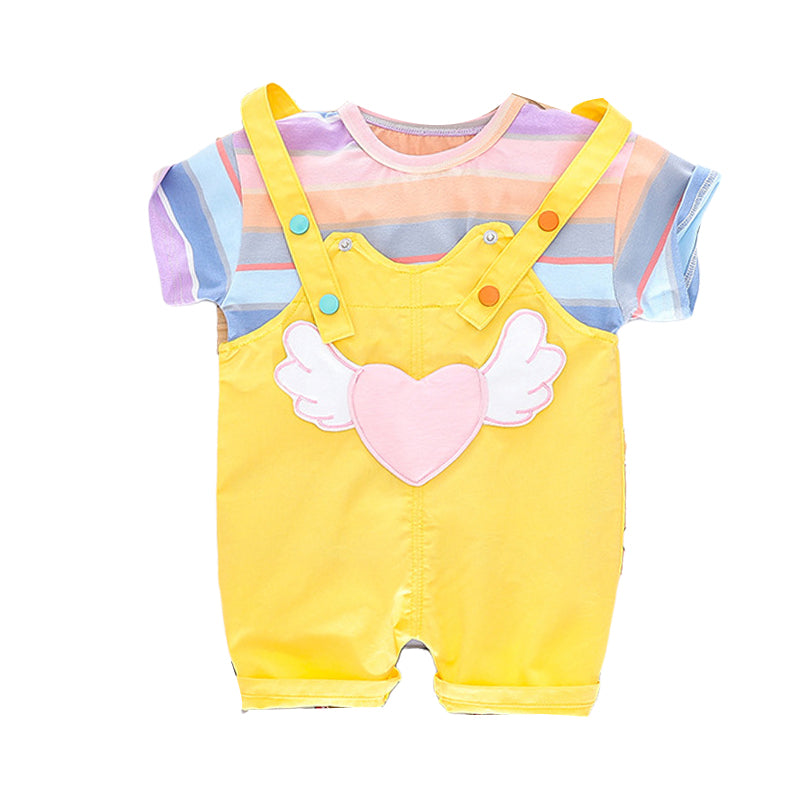 2 Pieces Set Baby Kid Girls Striped T-Shirts And Wings Embroidered Rompers Wholesale 220402368