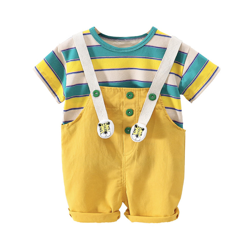 2 Pieces Set Baby Kid Boys Striped T-Shirts And Animals Embroidered Rompers Wholesale 220402370