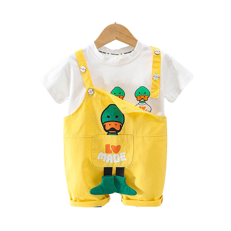 2 Pieces Set Baby Kid Boys Animals Cartoon Print T-Shirts And Letters Jumpsuits Wholesale 220402373