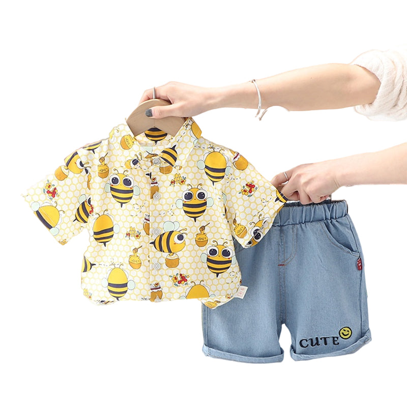 2 Pieces Set Baby Kid Boys Letters Animals Print Shirts  And ExpressionEmbroidered Shorts Wholesale 220402380