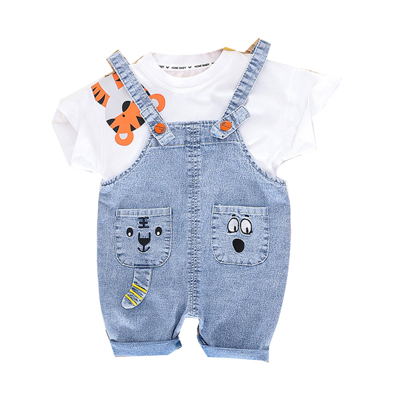 2 Pieces Set Baby Kid Boys Animals Print T-Shirts And Embroidered Jumpsuits Wholesale 220402388