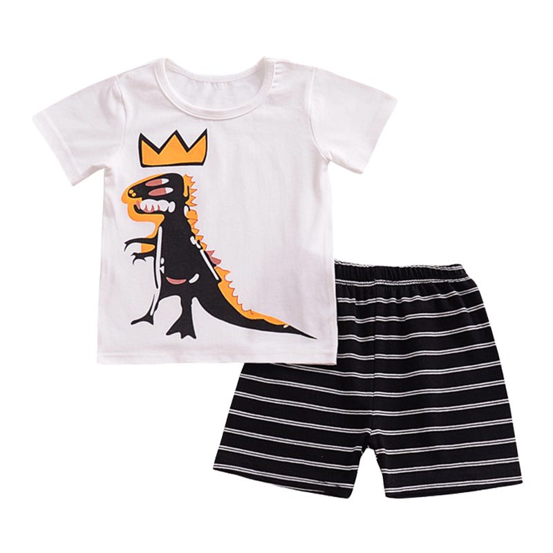 2 Pieces Set Baby Kid Unisex Dinosaur T-Shirts And Striped Shorts Wholesale 22040247