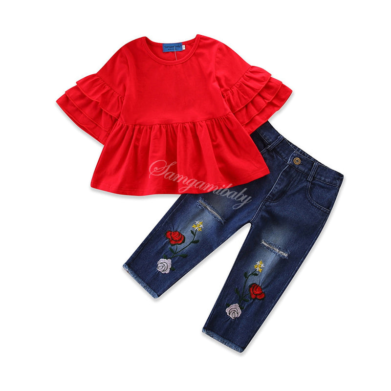2 Pieces Set Baby Kid Girls Solid Color T-Shirts And Pants Wholesale 22040250
