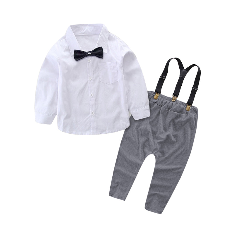 2 Pieces Set Baby Boys Bow Shirts And Solid Color Jumpsuits Wholesale 22040261