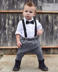 Load image into Gallery viewer, 2 Pieces Set Baby Boys Bow Shirts And Solid Color Jumpsuits Wholesale 22040261
