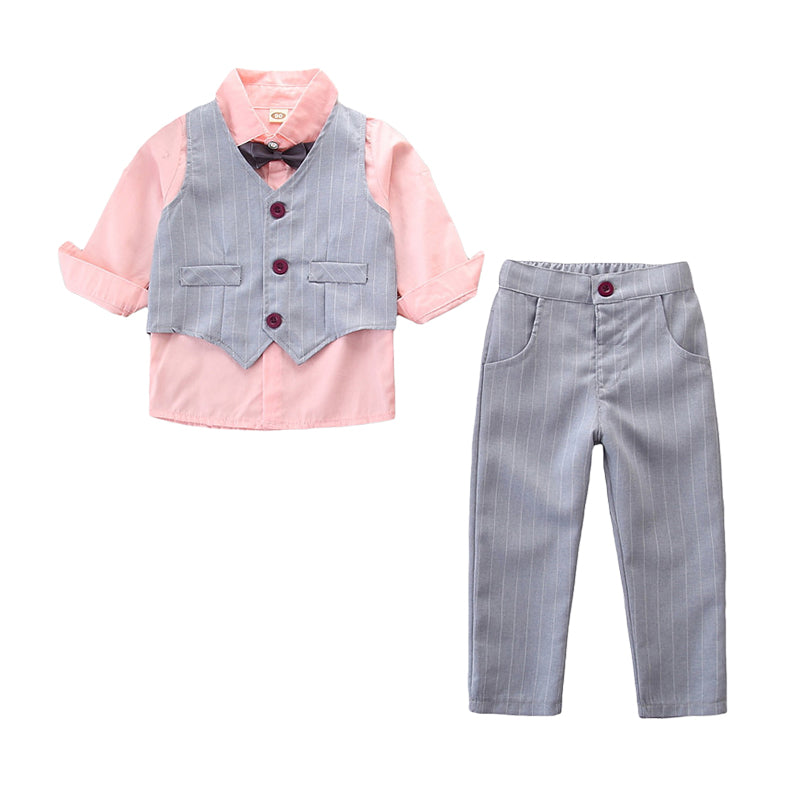 3 Pieces Set Baby Kid Boys Birthday Party Bow Shirts Striped Vests Waistcoats And Pants Wholesale 22040272