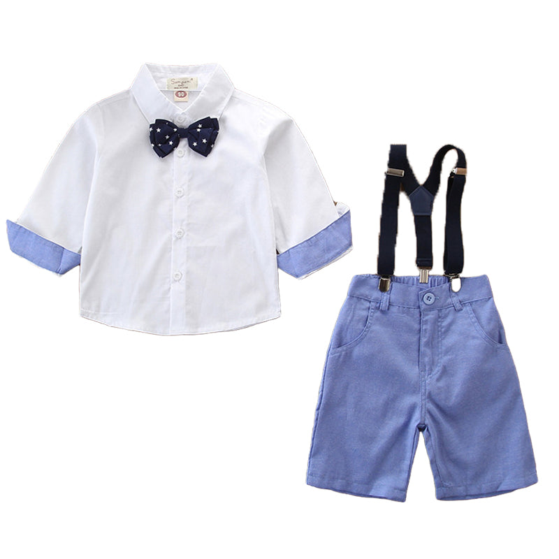 2 Pieces Set Baby Kid Boys Birthday Party Bow Shirts And Color-blocking Rompers Wholesale 22040275