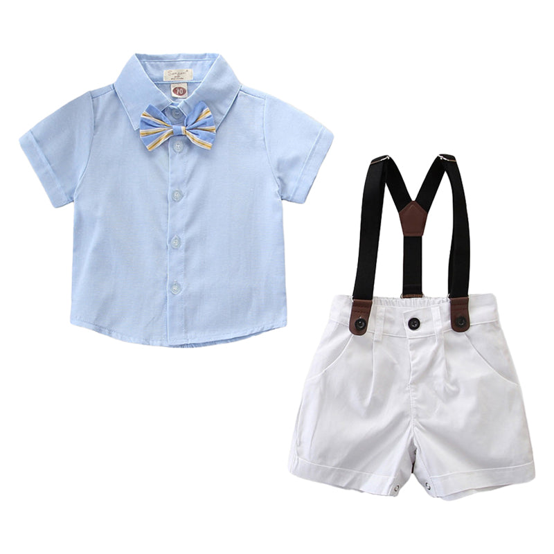 2 Pieces Set Baby Kid Boys Birthday Party Bow Shirts And Color-blocking Rompers Wholesale 22040277