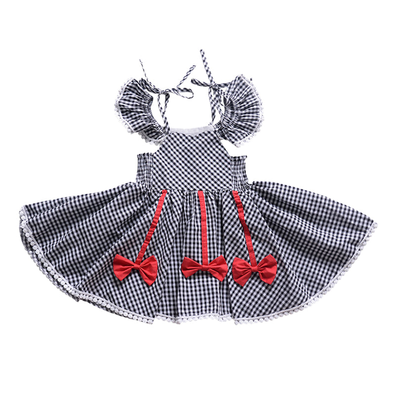 Baby Kid Girls Color-blocking Checked Bow Dresses Wholesale 22040291