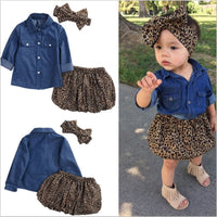 Load image into Gallery viewer, 2 Pieces Set Baby Kid Girls Solid Color Tops And Leopard Skirts Wholesale 22040704
