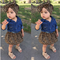 Load image into Gallery viewer, 2 Pieces Set Baby Kid Girls Solid Color Tops And Leopard Skirts Wholesale 22040704
