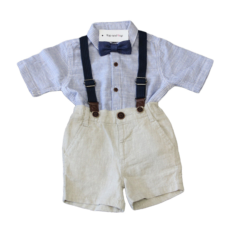 2 Pieces Set Baby Kid Boys Striped Shirts And Solid Color Rompers Wholesale 22040710