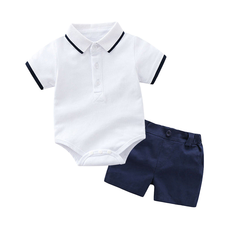 2 Pieces Set Baby Kid Boys Solid Color Rompers And Shorts Wholesale 22040713