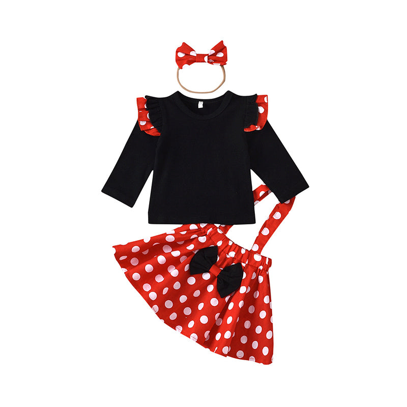 3 Pieces Set Baby Kid Girls Polka dots Tops Dresses And Bow Headwear Wholesale 220407130