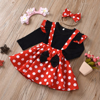 Load image into Gallery viewer, 3 Pieces Set Baby Kid Girls Polka dots Tops Dresses And Bow Headwear Wholesale 220407130
