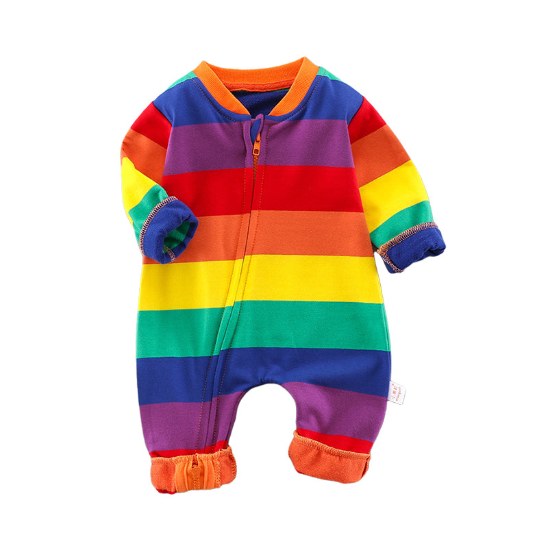 Baby Unisex Striped Rainbow Jumpsuits Wholesale 220407137
