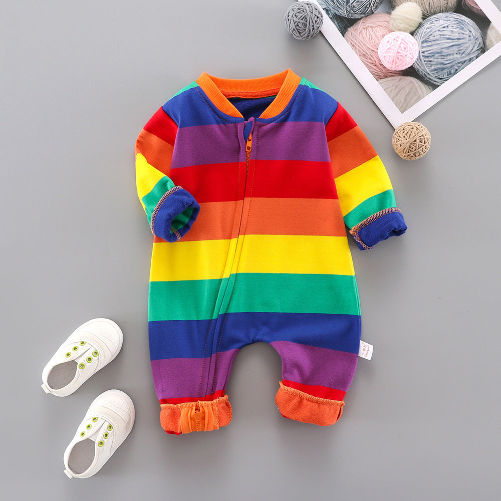 Baby Unisex Striped Rainbow Jumpsuits Wholesale 220407137