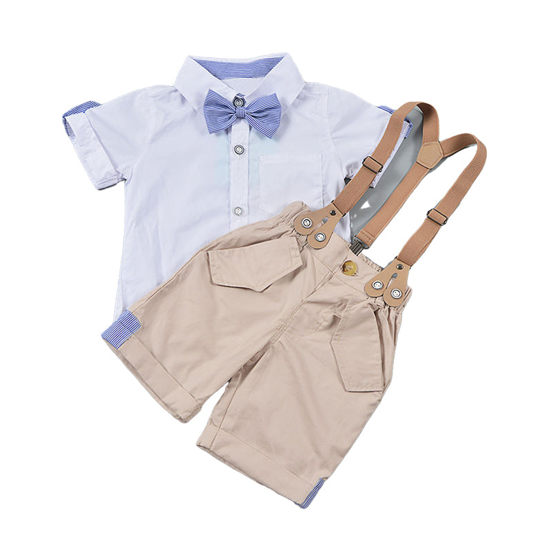 2 Pieces Set Baby Kid Boys Solid Color Striped Bow Shirts And Pants Wholesale 22040714