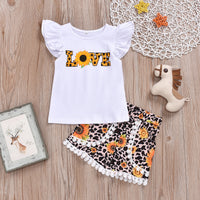 Load image into Gallery viewer, 2 Pieces Set Baby Kid Girls Letters Flower Print Tops And Leopard Shorts Wholesale 220407146
