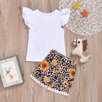 Load image into Gallery viewer, 2 Pieces Set Baby Kid Girls Letters Flower Print Tops And Leopard Shorts Wholesale 220407146
