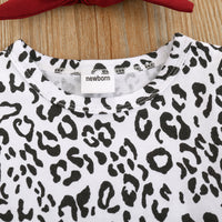 Load image into Gallery viewer, 3 Pieces Set Baby Girls Leopard Rompers And Solid Color Skirts Bow Headwear Wholesale 220407154
