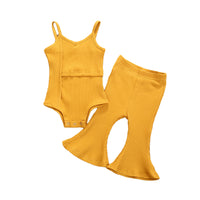 Load image into Gallery viewer, 2 Pieces Set Baby Kid Girls Solid Color Muslin&amp;Ribbed Rompers And Pants Wholesale 220407156
