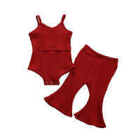 Load image into Gallery viewer, 2 Pieces Set Baby Kid Girls Solid Color Muslin&amp;Ribbed Rompers And Pants Wholesale 220407156
