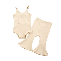 Load image into Gallery viewer, 2 Pieces Set Baby Kid Girls Solid Color Muslin&amp;Ribbed Rompers And Pants Wholesale 220407156
