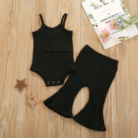 Load image into Gallery viewer, 2 Pieces Set Baby Kid Girls Solid Color Muslin&amp;Ribbed Rompers And Pants Wholesale 220407156
