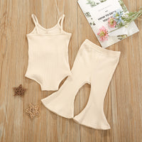 Load image into Gallery viewer, 2 Pieces Set Baby Kid Girls Solid Color Muslin&amp;Ribbed Rompers And Pants Wholesale 220407156
