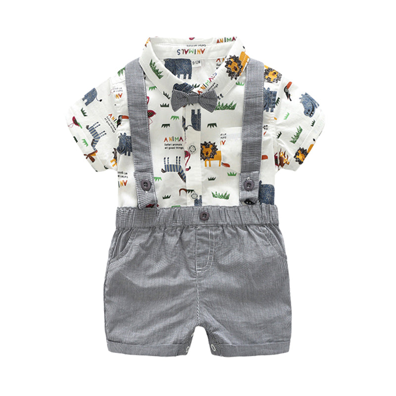 2 Pieces Set Baby Kid Boys Animals Cartoon Bow Print Rompers And Shorts Wholesale 22040716