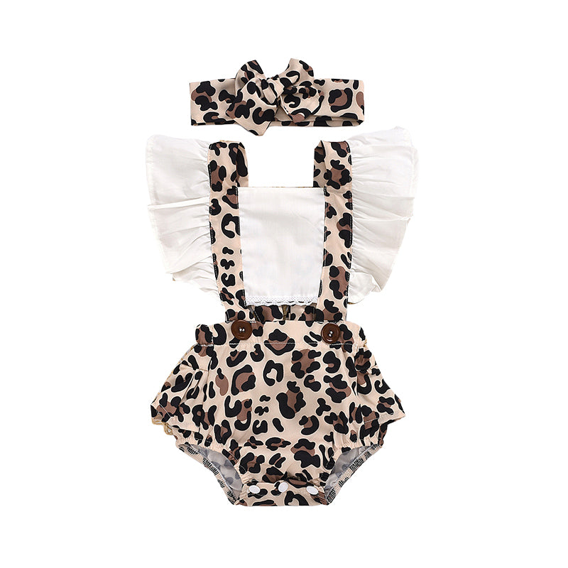 Baby Girls Flower Leopard Polka dots Print Rompers And Accessories Headwear Wholesale 220407165