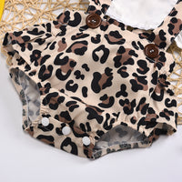 Load image into Gallery viewer, Baby Girls Flower Leopard Polka dots Print Rompers And Accessories Headwear Wholesale 220407165
