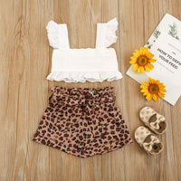 Load image into Gallery viewer, 2 Pieces Set Baby Kid Girls Solid Color Lace Tops And Leopard Shorts Wholesale 220407167
