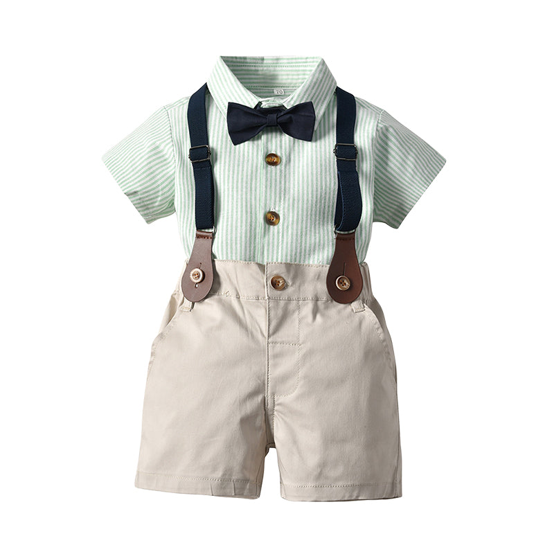 2 Pieces Set Baby Kid Boys Striped Bow Shirts And Shorts Wholesale 22040717