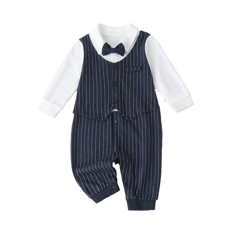 Baby Boys Striped Bow Jumpsuits Wholesale 220407170