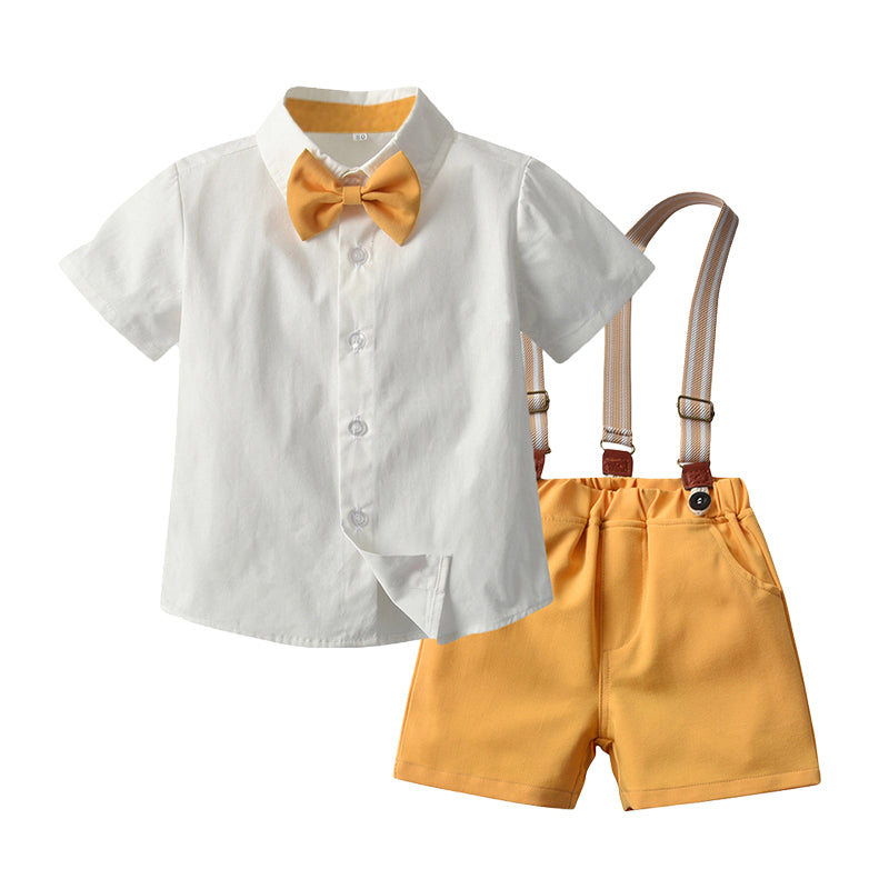 2 Pieces Set Baby Kid Boys Solid Color Bow Shirts And Shorts Wholesale 220407171