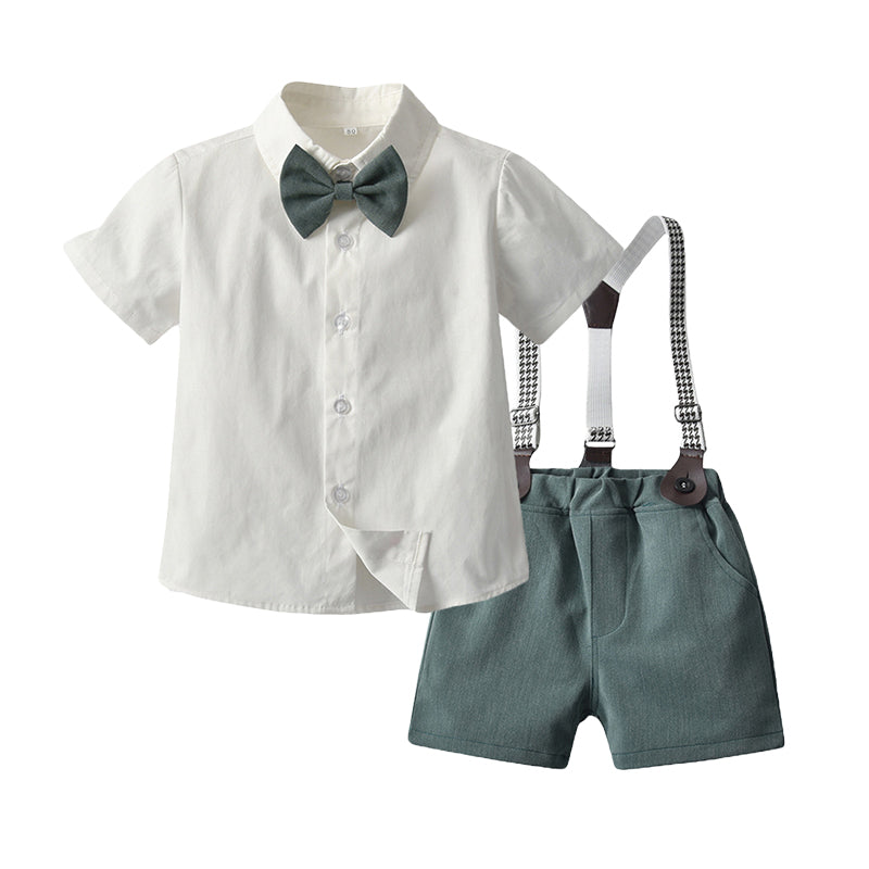 2 Pieces Set Baby Kid Boys Solid Color Bow Shirts And Shorts Wholesale 220407175