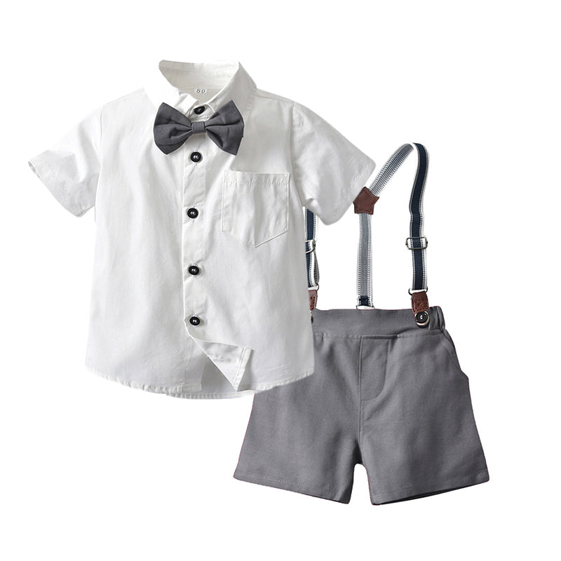 2 Pieces Set Baby Kid Boys Bow Shirts And Solid Color Shorts Wholesale 220407179