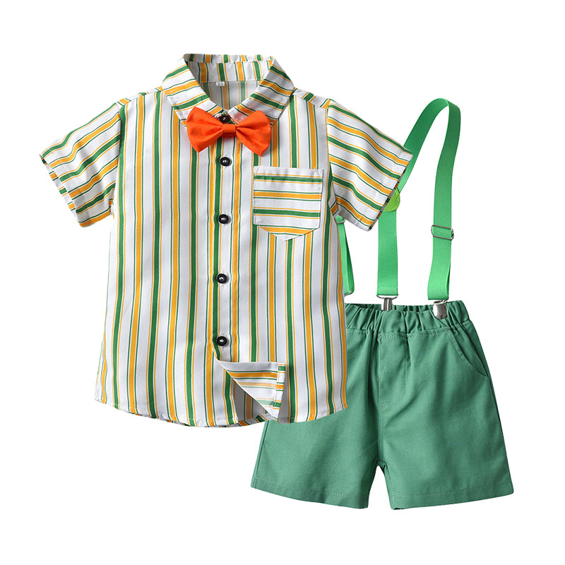 2 Pieces Set Baby Kid Boys Birthday Party Striped Bow Shirts And Solid Color Rompers Wholesale 220407185
