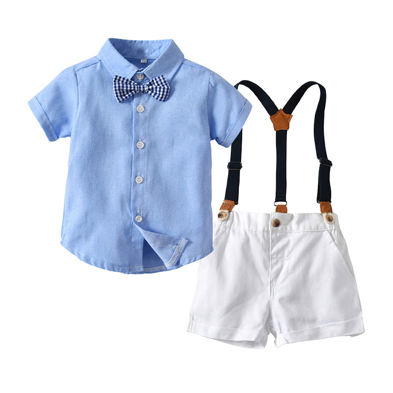 2 Pieces Set Baby Kid Boys Solid Color Bow Shirts And Shorts Wholesale 22040719