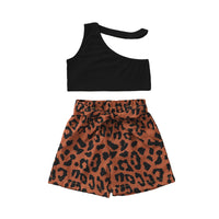 Load image into Gallery viewer, 2 Pieces Set Baby Kid Girls Solid Color Muslin&amp;Ribbed Tank Tops And Leopard Shorts Wholesale 220407209
