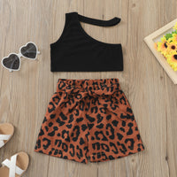 Load image into Gallery viewer, 2 Pieces Set Baby Kid Girls Solid Color Muslin&amp;Ribbed Tank Tops And Leopard Shorts Wholesale 220407209
