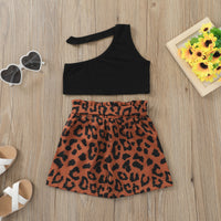 Load image into Gallery viewer, 2 Pieces Set Baby Kid Girls Solid Color Muslin&amp;Ribbed Tank Tops And Leopard Shorts Wholesale 220407209
