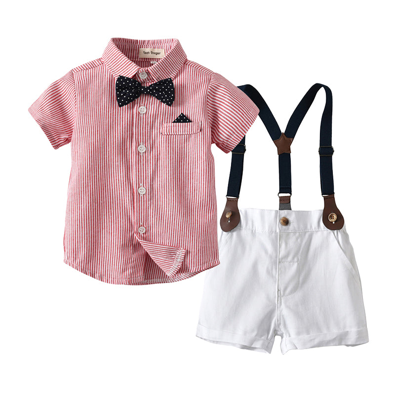 2 Pieces Set Baby Kid Boys Striped Polka dots Bow Shirts And Shorts Wholesale 22040721